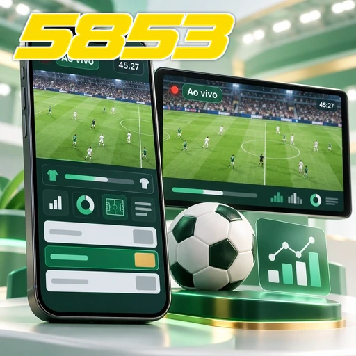 5853 — ilustração de celular e tablet com uma partida de futebol ao vivo