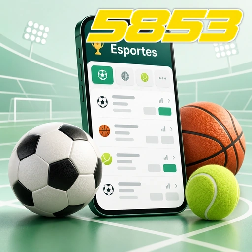 5853 — ilustração de aplicativo esportivo com bolas de futebol, basquete e tênis