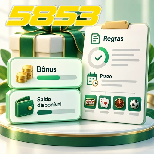 5853 — ilustração de bônus, saldo disponível e lista de regras e prazos