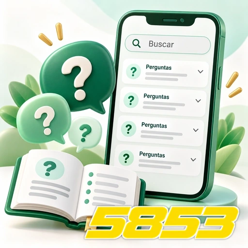 5853 — ilustração de perguntas frequentes no celular com busca e pontos de interrogação