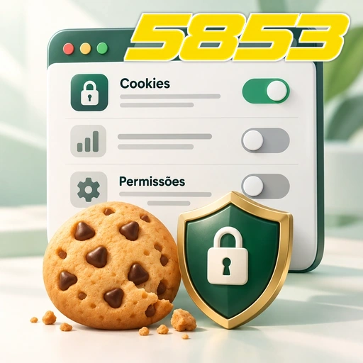 5853 — ilustração de configurações de cookies e permissões com escudo e cadeado