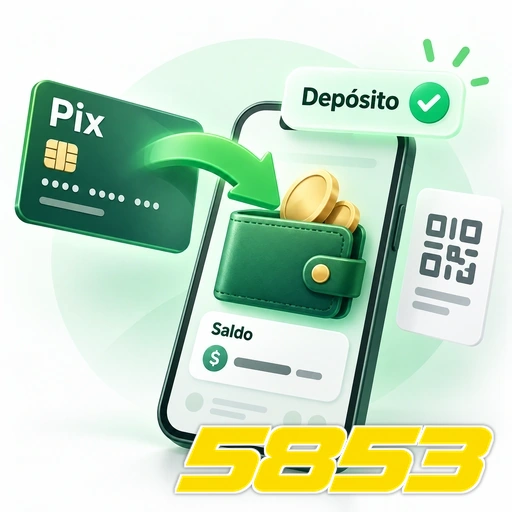 5853 — ilustração de depósito Pix com QR code, carteira e saldo no celular