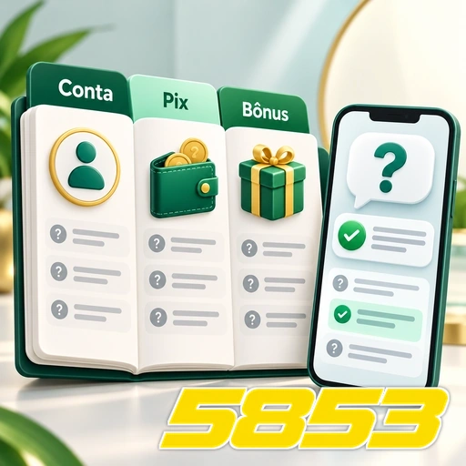 5853 — ilustração de ajuda sobre conta, Pix e bônus em telas de celular