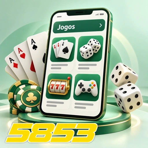 5853 — ilustração de jogos no celular com cartas, dados e fichas