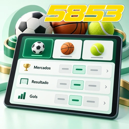 5853 — ilustração de mercados esportivos em tablet com bolas de diferentes esportes