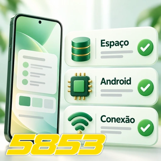 5853 — ilustração dos requisitos de espaço, Android e conexão para o aplicativo